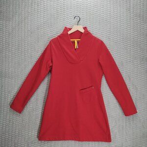 Lole Red Sweatshirt Tunic Mini Dress Shawl Collar Asymmetrical Pocket-Sz M